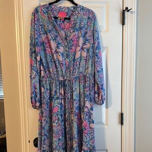 Lilly Pulitzer Cori Stretch Midi Shirtdress in Ibiza Blue